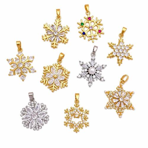 Cubic Zirconia Micro Pave Brass Pendants, with Plastic Pearl, Snowflake, plated, DIY & micro pave cubic zirconia, pendant size 17-29mm 