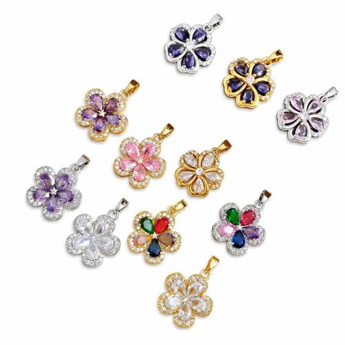 Cubic Zirconia Micro Pave Brass Pendants, Flower, plated, DIY & micro pave cubic zirconia, pendent size 16-17mm 