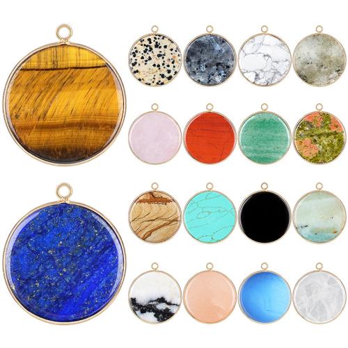 Gemstone Jewelry Pendants, Flat Round, plated, DIY 31mm 