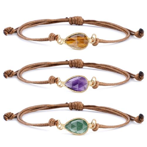 Edelstein Armband, mit Wachsschnur, Tropfen, plattiert, verschiedenen Materialien für die Wahl & unisex & einstellbar & facettierte, Länge:ca. 26 cm, verkauft von PC[