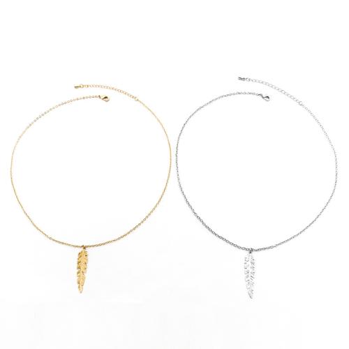304 Stainless Steel Necklace, with 6cm extender chain, Leaf, plated, fashion jewelry & Unisex Approx 40 cm [