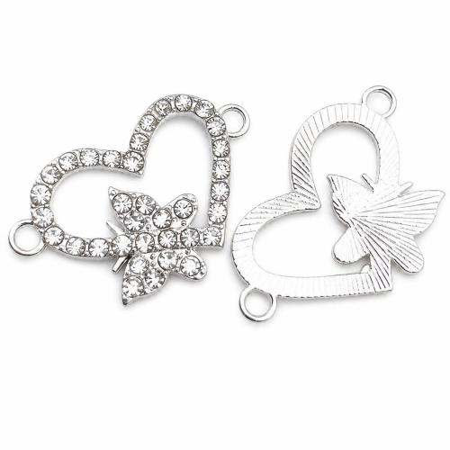 Conector de aleación de Zinc de diamantes de imitación, Corazón, chapado, Bricolaje & con diamantes de imitación & hueco, 23x15mm, Vendido por UD[
