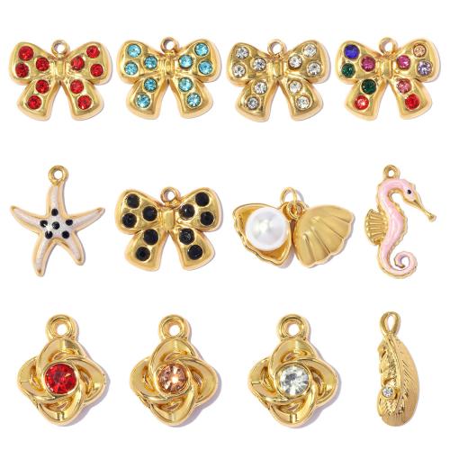 Titanium Steel Pendants, with Plastic Pearl, plated, DIY & enamel & with rhinestone 