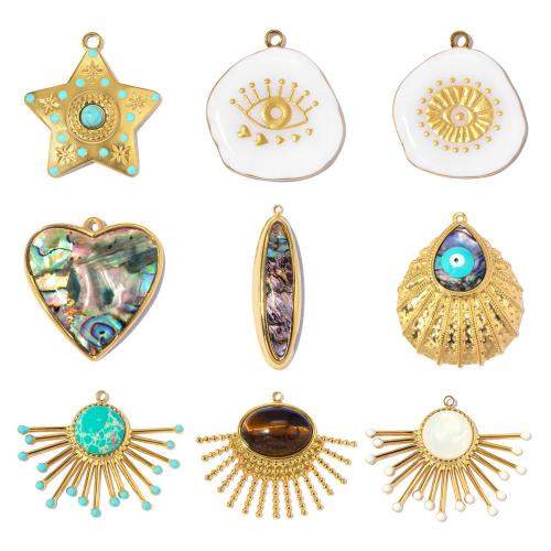 Titanium Steel Pendants, with Tiger Eye & Abalone Shell, plated, DIY & enamel 