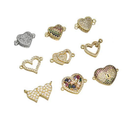 Cubic Zirconia Micro Pave Brass Connectors, Heart, plated, DIY & micro pave cubic zirconia 