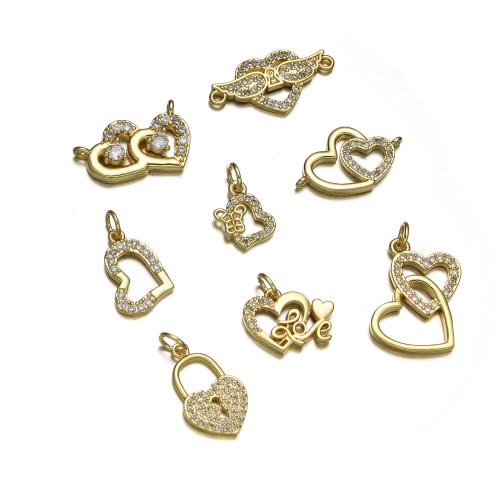 Cubic Zirconia Micro Pave Brass Pendants, Heart, gold color plated, DIY & micro pave cubic zirconia 