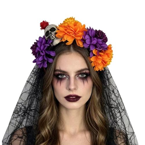 Stoff Haarband, Blume, handgemacht, Design für Halloween & mit Totenkopf-Muster & für Frau, keine, verkauft von PC