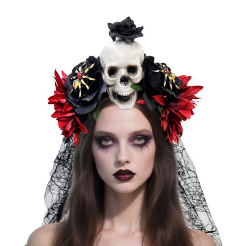 Stoff Haarband, mit Gaze, Schädel, Epoxidharzklebstoff, Design für Halloween & mit Blumenmuster & für Frau, keine, 240x230mm, verkauft von PC