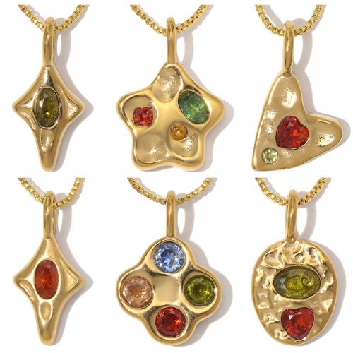 Titanium Steel Pendants, plated, DIY & with cubic zirconia 