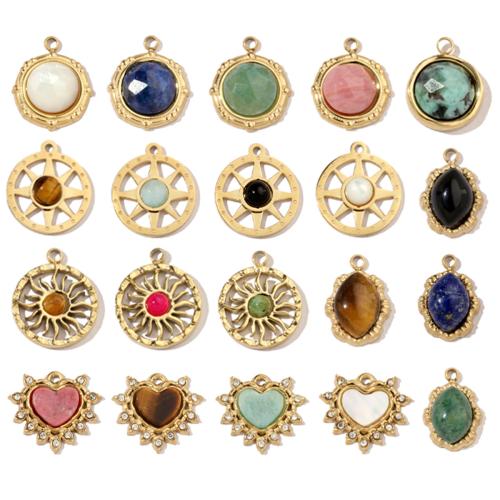 Gemstone Jewelry Pendants, Titanium Steel, with Gemstone, plated, DIY & with rhinestone 