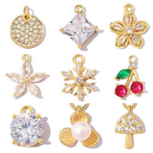 Cubic Zirconia Brass Pendants, with Plastic Pearl, plated, DIY & with cubic zirconia 