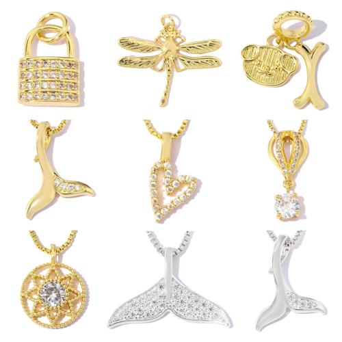 Cubic Zirconia Micro Pave Brass Pendants, plated, DIY & with cubic zirconia 