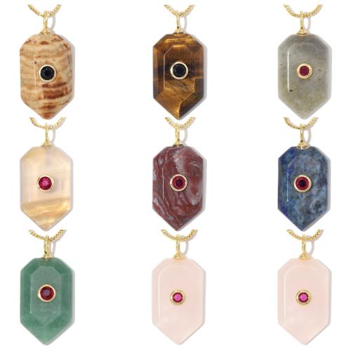 Gemstone Brass Pendants, with Gemstone, plated, DIY & with cubic zirconia 