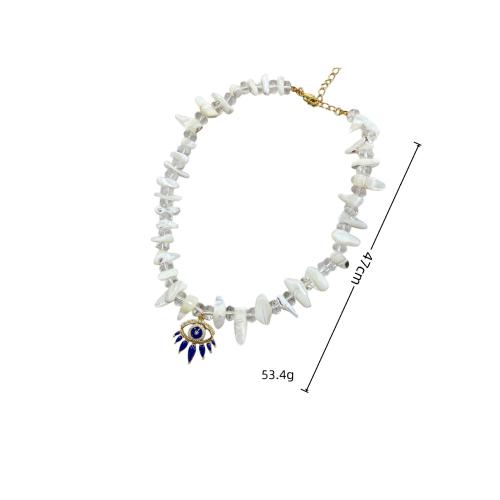 coquille blanche collier, avec alliage de zinc, Mauvais œil, fait à la main, Style bohème & pour femme & émail Environ 47 cm, Vendu par PC