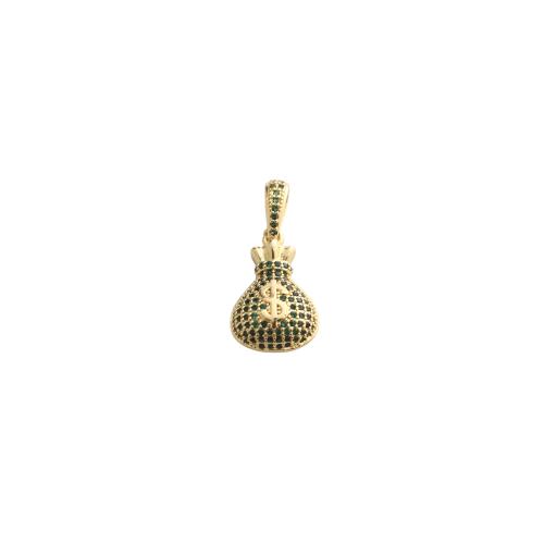 Cubic Zirconia Micro Pave Brass Pendants, Money Bag, gold color plated, DIY & micro pave cubic zirconia 