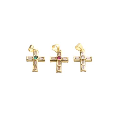 Cubic Zirconia Micro Pave Brass Pendants, Cross, gold color plated, DIY & micro pave cubic zirconia 