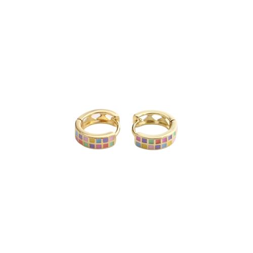 Brass Huggie Hoop Earring, gold color plated, for woman & enamel 