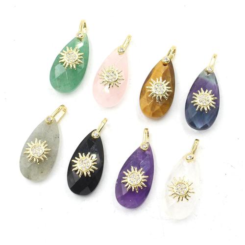 Gemstone Zinc Alloy Pendants, with Zinc Alloy, Teardrop, polished, DIY & with rhinestone 