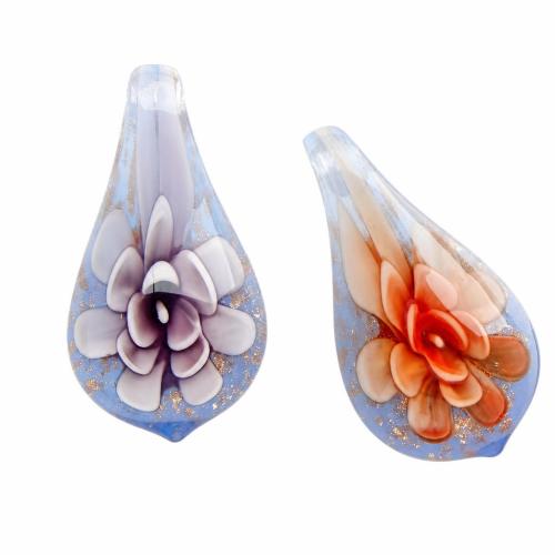 Colgantes de cristal de flor interior, Cristal de murano, Hoja, arena dorada, más colores para la opción, 51x27.5x10mm, agujero:aproximado 6mm, Vendido por UD