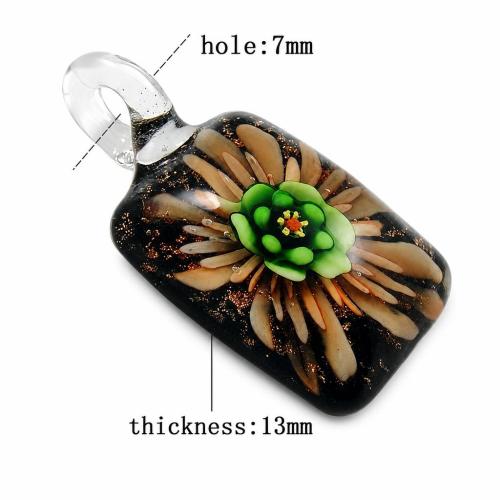 Colgantes de cristal de flor interior, Cristal de murano, Rectángular, arena dorada, más colores para la opción, 50x24x13mm, agujero:aproximado 7mm, Vendido por UD