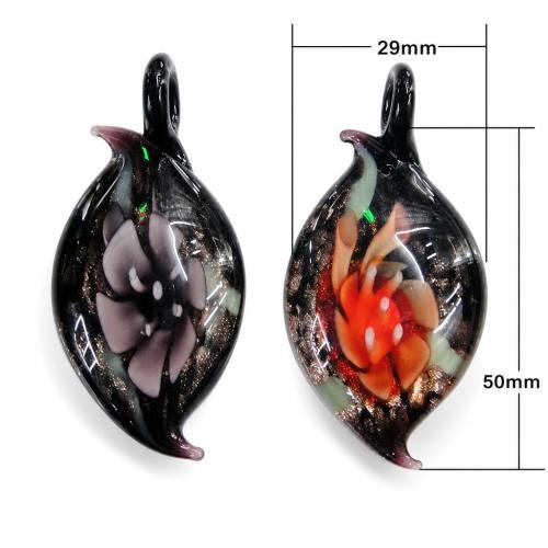 Colgantes de cristal de flor interior, Cristal de murano, Corazón, arena dorada, más colores para la opción, 50x29x10mm, agujero:aproximado 5mm, Vendido por UD