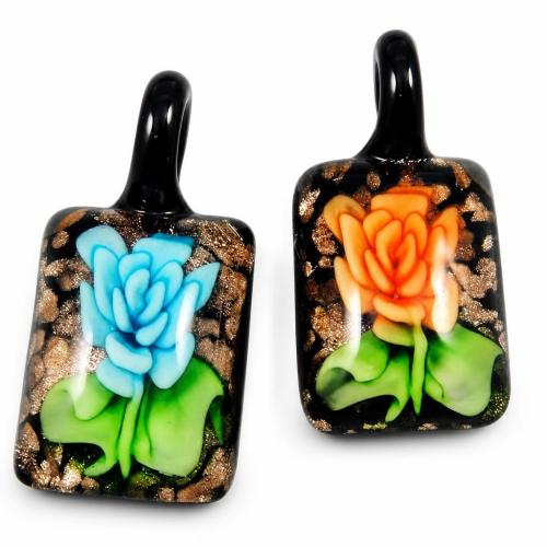 Colgantes de cristal de flor interior, Cristal de murano, Rectángular, arena dorada & 2-tono, más colores para la opción, 25x33x13mm, agujero:aproximado 5mm, Vendido por UD