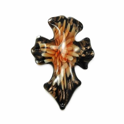 Colgantes de cristal de flor interior, Cristal de murano, Cruces, arena dorada, más colores para la opción, 39x58x10mm, agujero:aproximado 6mm, Vendido por UD