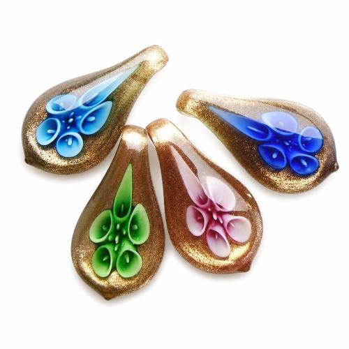 Colgantes de cristal de flor interior, Cristal de murano, Hoja, arena dorada, más colores para la opción, 52x28x10mm, agujero:aproximado 8mm, Vendido por UD