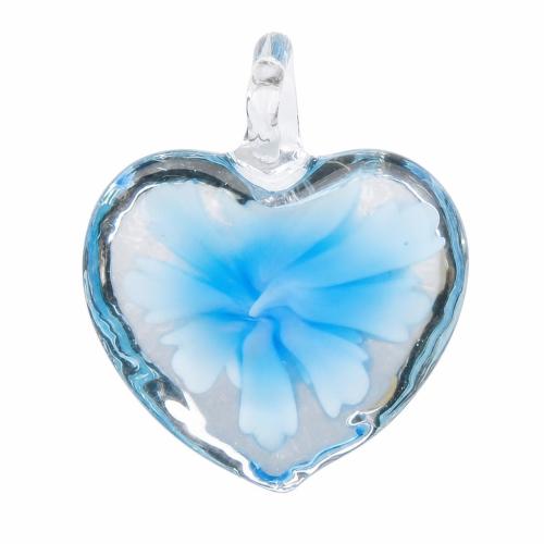 Colgantes de cristal de flor interior, Cristal de murano, Corazón, azul claro, 34x35x11mm, agujero:aproximado 8mm, Vendido por UD