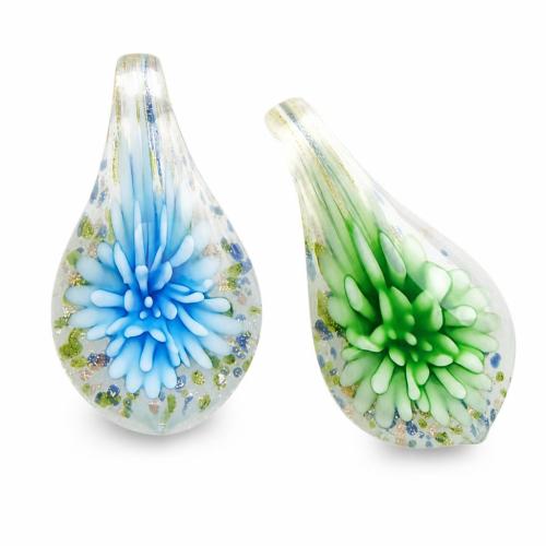 Colgantes de cristal de flor interior, Cristal de murano, Hoja, arena dorada, más colores para la opción, 53x28x10mm, agujero:aproximado 5.5mm, Vendido por UD