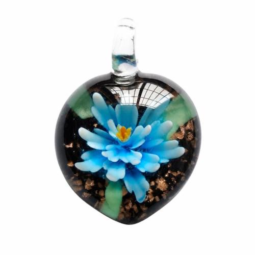 Colgantes de cristal de flor interior, Cristal de murano, Corazón, arena dorada, color mixto, 40x30x16mm, agujero:aproximado 5mm, 200PCs/Grupo, Vendido por Grupo