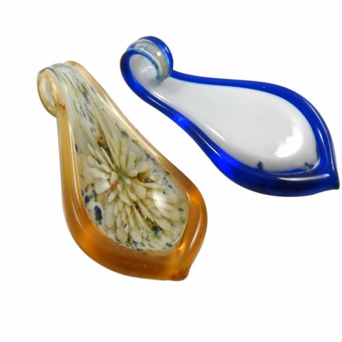 Colgantes de cristal de flor interior, Cristal de murano, Hoja, más colores para la opción, 62x32x12mm, agujero:aproximado 7mm, Vendido por UD
