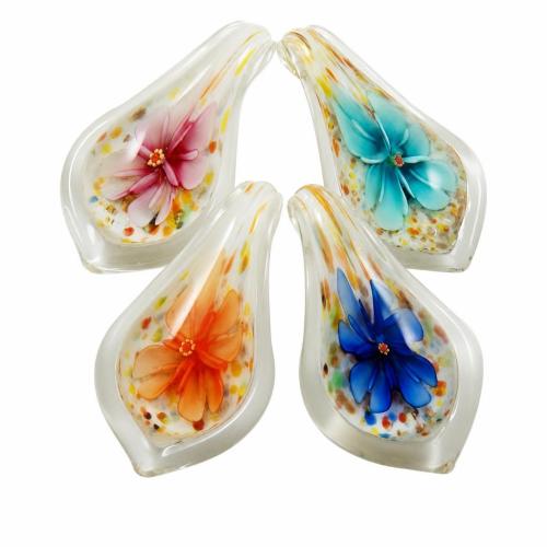 Colgantes de cristal de flor interior, Cristal de murano, Hoja, 2-tono, más colores para la opción, 61x34x14mm, agujero:aproximado 8mm, Vendido por UD