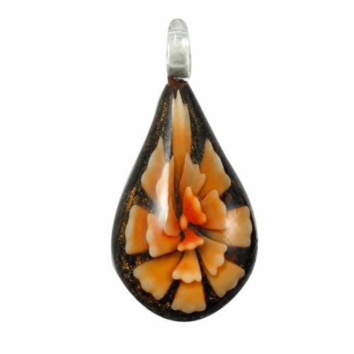 Colgantes de cristal de flor interior, Cristal de murano, Gota, arena dorada, más colores para la opción, 46x27x11mm, agujero:aproximado 6mm, Vendido por UD