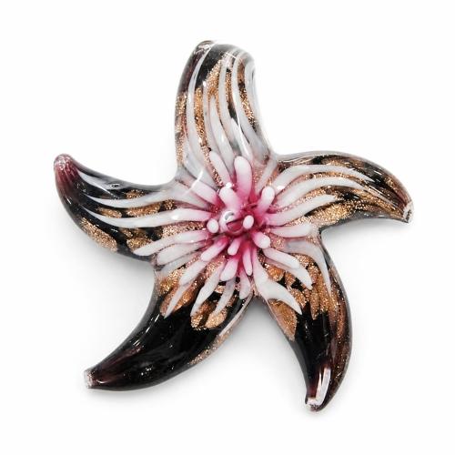 Colgantes de cristal de flor interior, Cristal de murano, Estrella, arena dorada, Rosado, 50x50x11mm, agujero:aproximado 5mm, Vendido por UD
