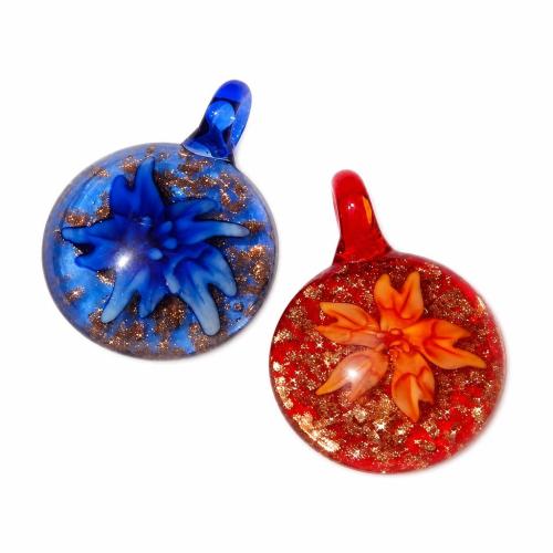 Colgantes de cristal de flor interior, Cristal de murano, Redondo aplanado, arena dorada, más colores para la opción, 34x12mm, agujero:aproximado 6mm, Vendido por UD