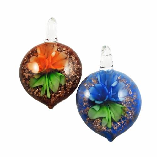 Colgantes de cristal de flor interior, Cristal de murano, Corazón, arena dorada & 2-tono, más colores para la opción, 34x38x13mm, agujero:aproximado 9mm, Vendido por UD