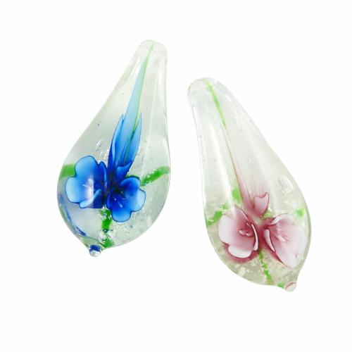 Colgantes de cristal de flor interior, Cristal de murano, Gota, 2-tono, más colores para la opción, 12x41x10mm, agujero:aproximado 9x7mm, Vendido por UD