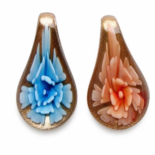 Colgantes de cristal de flor interior, Cristal de murano, Gota, arena dorada, más colores para la opción, 55x30x10mm, agujero:aproximado 7mm, Vendido por UD