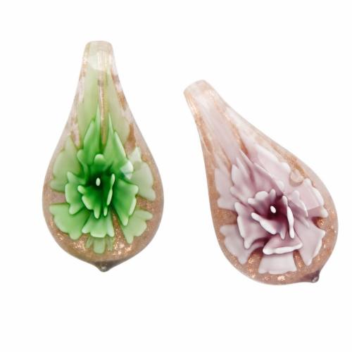 Colgantes de cristal de flor interior, Cristal de murano, Hoja, arena dorada, más colores para la opción, 53x28x11mm, agujero:aproximado 7mm, Vendido por UD