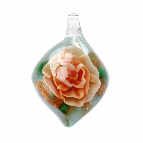 Colgantes de cristal de flor interior, Cristal de murano, Rombo, arena dorada, color mixto, 45x29x14mm, agujero:aproximado 5mm, 200PCs/Grupo, Vendido por Grupo