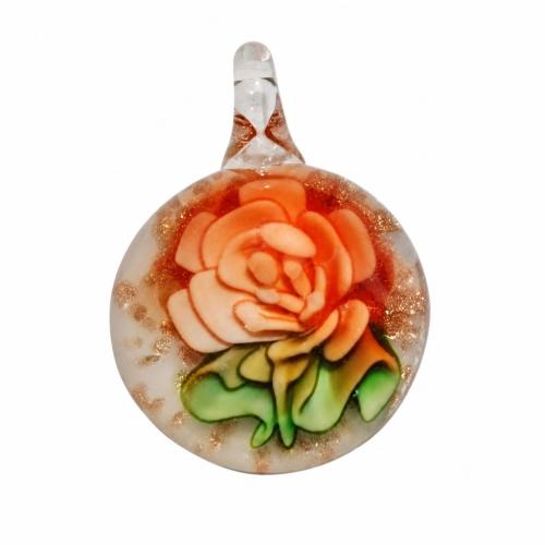 Innere Blume Murano Anhänger, Lampwork, flache Runde, Goldsand & innen Blume, keine, 35x35mm, Bohrung:ca. 6mm, verkauft von PC