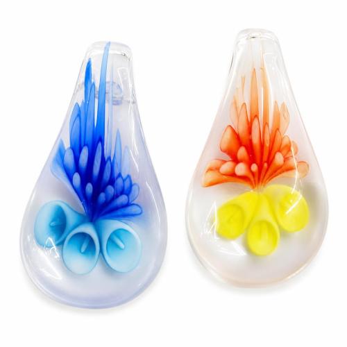 Innere Blume Murano Anhänger, Lampwork, Blatt, innen Blume, keine, 65x39x14mm, Bohrung:ca. 8x5mm, verkauft von PC