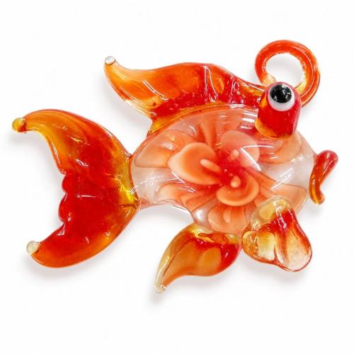 Innere Blume Murano Anhänger, Lampwork, Fisch, innen Blume, rot, 54x38x12mm, Bohrung:ca. 6mm, verkauft von PC