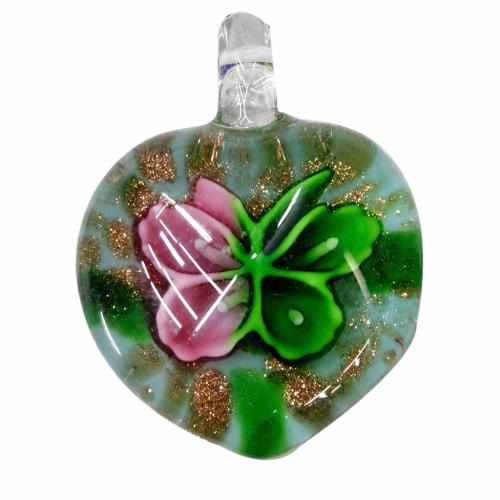 Innere Blume Murano Anhänger, Lampwork, Herz, Goldsand & zweifarbig & innen Blume, keine, 28x27x13mm, Bohrung:ca. 5mm, verkauft von PC