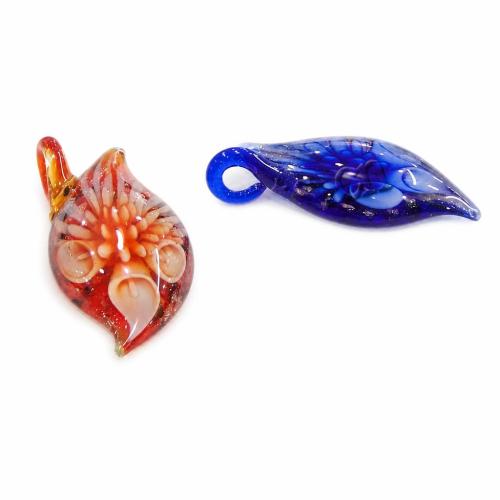 Innere Blume Murano Anhänger, Lampwork, Blatt, Goldsand & innen Blume, keine, 50x26x11mm, Bohrung:ca. 6mm, verkauft von PC