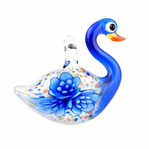 Innere Blume Murano Anhänger, Lampwork, Schwan, Goldsand & innen Blume, blau, 55x40mm, Bohrung:ca. 5mm, verkauft von PC