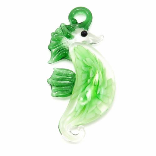 Innere Blume Murano Anhänger, Lampwork, Seepferd, innen Blume, keine, 32x59x10mm, Bohrung:ca. 6mm, verkauft von PC