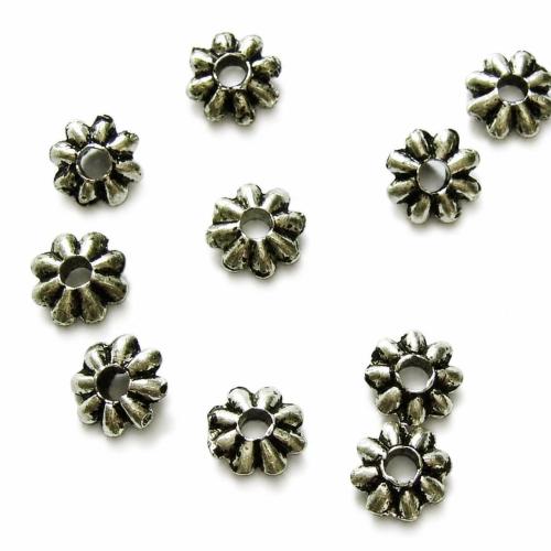 Perles intercalaires en alliage de zinc, fleur, Placage, plus de couleurs à choisir, protéger l'environnement, sans nickel, plomb et cadmium, 6mm Vendu par sac
