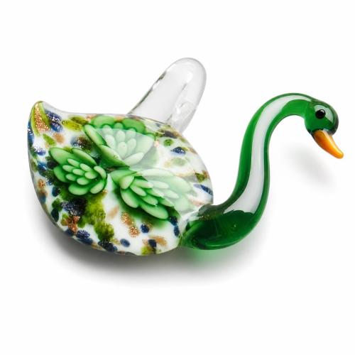 Innere Blume Murano Anhänger, Lampwork, Schwan, Goldsand & innen Blume, keine, 40x48x9mm, Bohrung:ca. 7mm, verkauft von PC